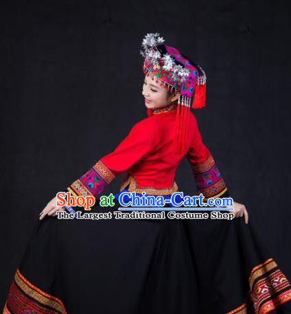 Chinese Traditional Yao Nationality Stage Show Bride Dress Ethnic Minority Folk Dance Costume for Women
