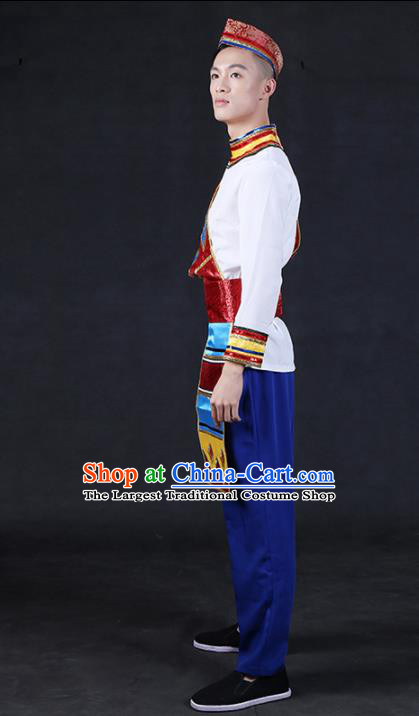 Chinese Traditional Dai Nationality Outfits Ethnic Minority Folk Dance Stage Show Compere Festival Costume for Men
