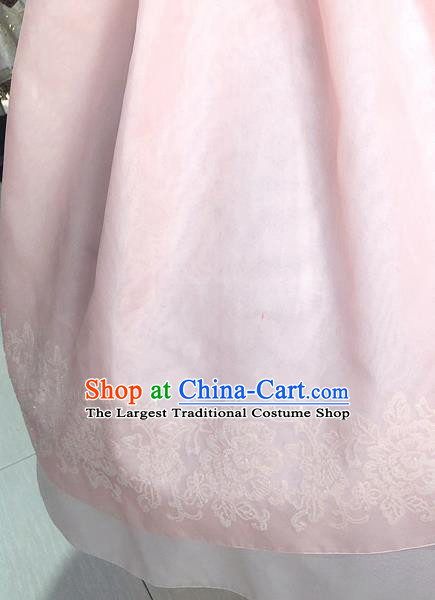 Korean Traditional Hanbok White Blouse and Pink Dress Asian Korea Princess Fashion Costume for Women