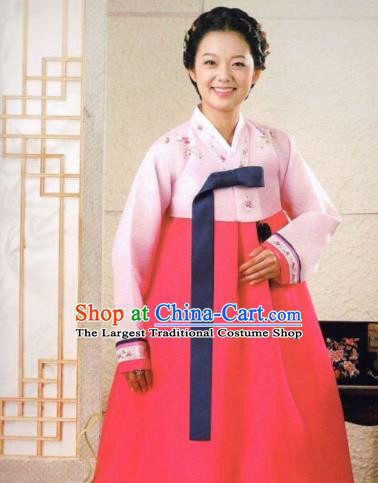 Korean Traditional Hanbok Mother of the Bride Outfit Pink Blouse and Rosy Dress Asian Korea Fashion Costume for Women