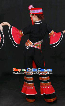Chinese Traditional Mulao Nationality Black Outfits Ethnic Minority Folk Dance Stage Show Costume for Women