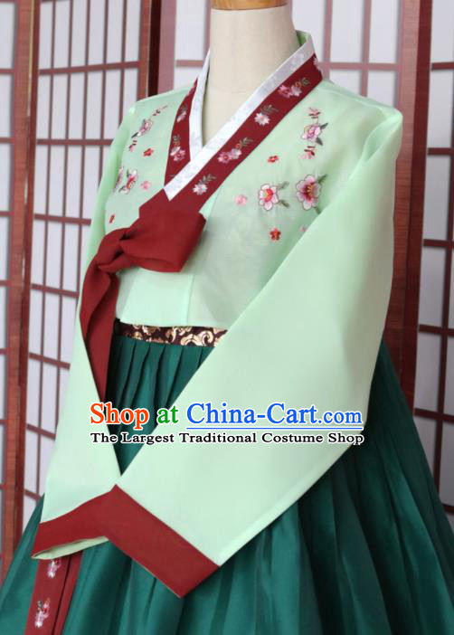 Korean Traditional Hanbok Green  Blouse and Deep Green Dress Outfits Asian Korea Wedding Fashion Costume for Women