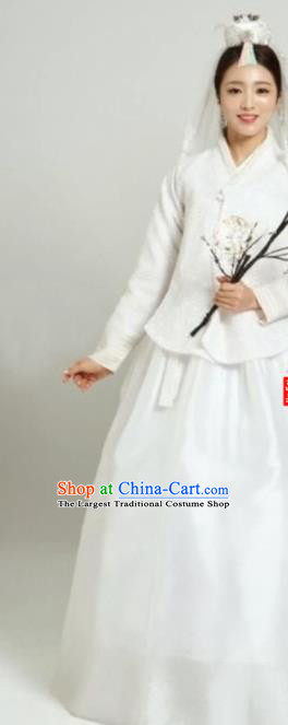 Korean Traditional Bride Garment Hanbok White Blouse and Dress Outfits Asian Korea Fashion Costume for Women