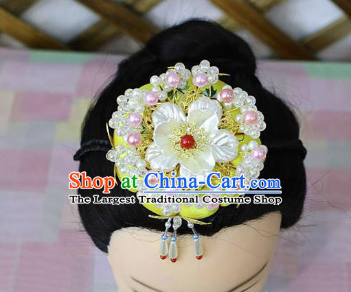 Korean Traditional Court Bride Shell Flower Yellow Hairband Asian Korea Fashion Wedding Hair Accessories for Women