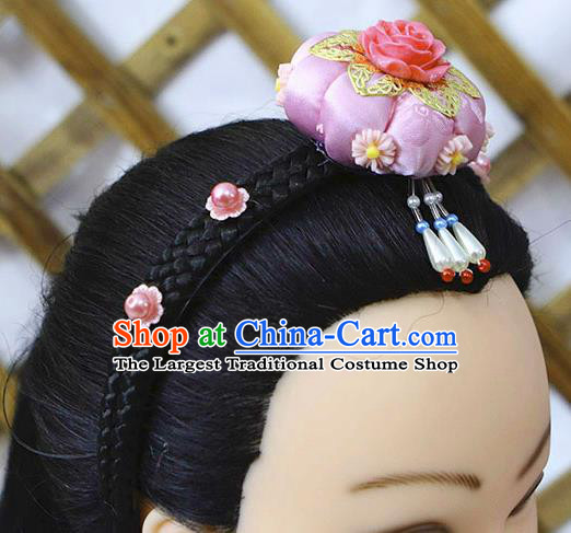 Korean Traditional Court Bride Pink Rose Hairband Asian Korea Fashion Wedding Hair Accessories for Women