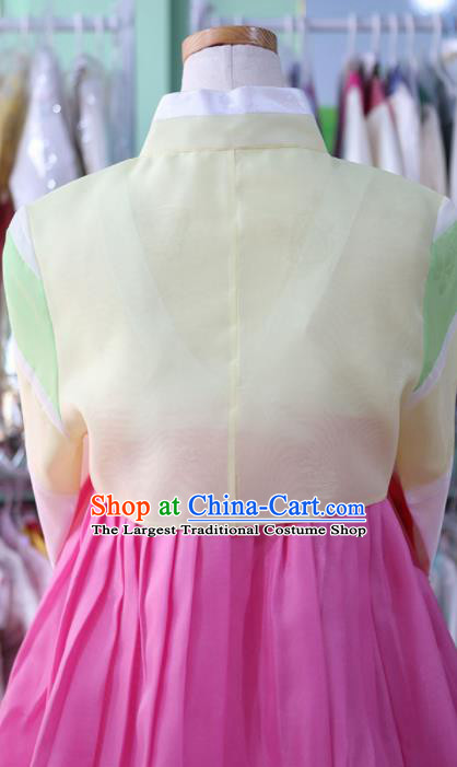 Korean Traditional Garment Bride Mother Hanbok Embroidered Yellow Blouse and Pink Dress Outfits Asian Korea Fashion Costume for Women