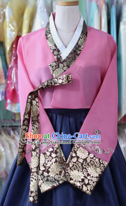 Korean Traditional Garment Bride Mother Hanbok Embroidered Purple Blouse and Navy Dress Outfits Asian Korea Fashion Costume for Women