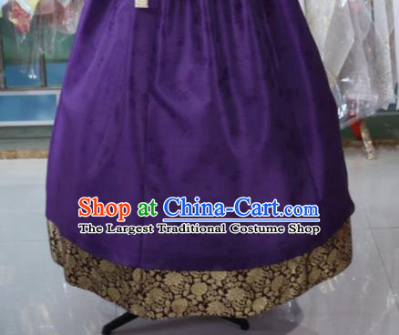 Korean Traditional Garment Bride Mother Hanbok Embroidered Yellow Blouse and Purple Dress Outfits Asian Korea Fashion Costume for Women
