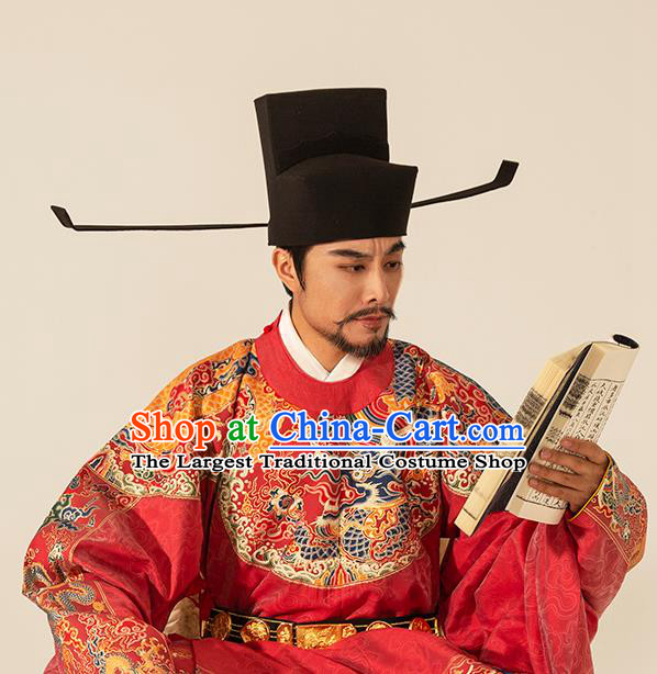 Traditional Chinese Ming Dynasty Emperor Red Embroidered Dress Ancient Royal King Costumes for Men