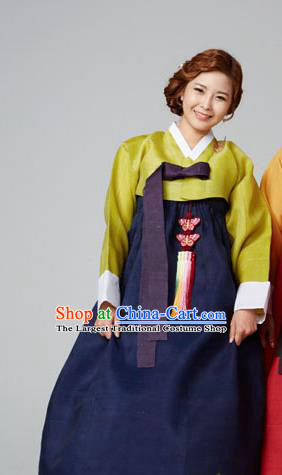 Korean Traditional Garment Green Blouse and Navy Dress Mother Hanbok Asian Korea Fashion Costume for Women