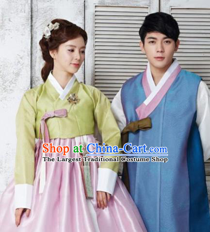 Korean Traditional Hanbok Garment Green Blouse and Pink Dress Asian Korea Fashion Costume for Women