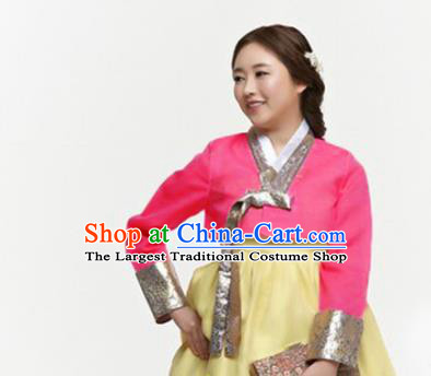 Korean Traditional Hanbok Garment Rosy Blouse and Yellow Dress Asian Korea Fashion Costume for Women