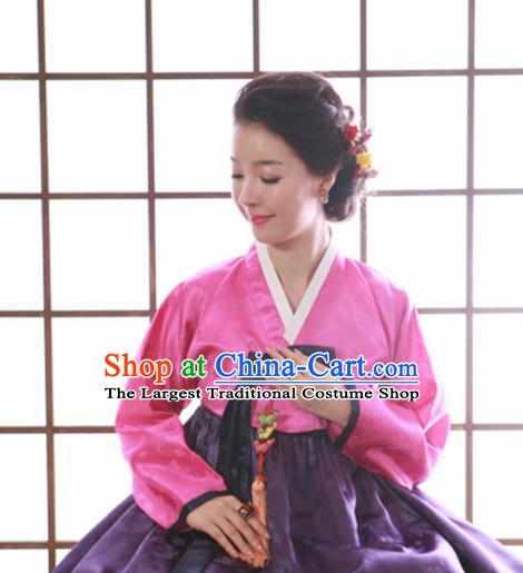 Korean Traditional Mother Hanbok Garment Pink Blouse and Purple Dress Asian Korea Fashion Costume for Women