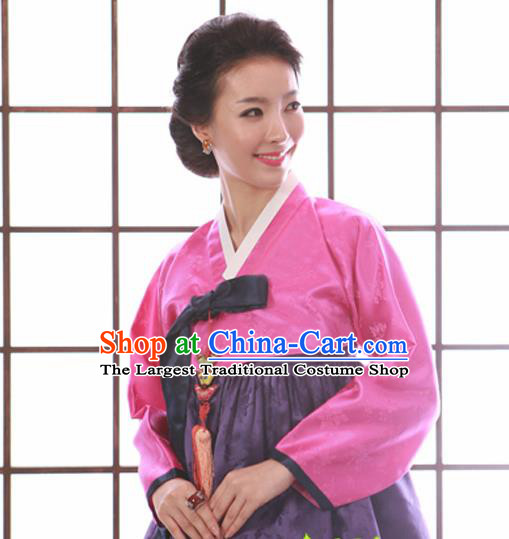 Korean Traditional Mother Hanbok Garment Pink Blouse and Purple Dress Asian Korea Fashion Costume for Women