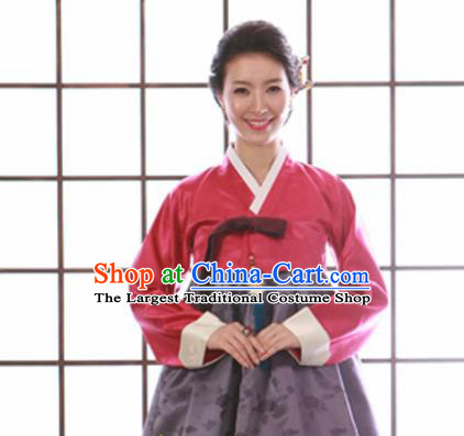 Korean Traditional Mother Hanbok Garment Red Blouse and Purple Dress Asian Korea Fashion Costume for Women