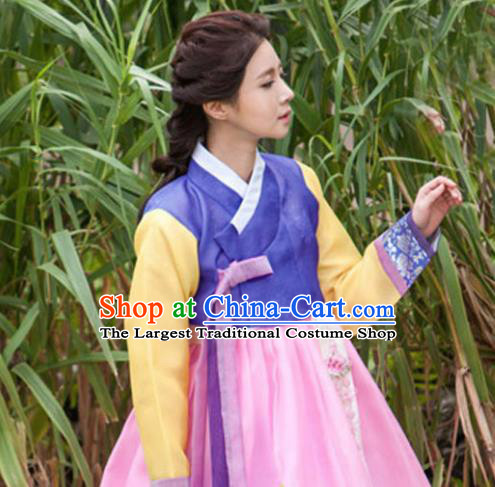 Korean Traditional Mother Hanbok Garment Purple Blouse and Pink Dress Asian Korea Fashion Costume for Women