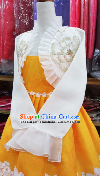 Korean Traditional Court Hanbok Garment White Blouse and Yellow Dress Asian Korea Fashion Costume for Women