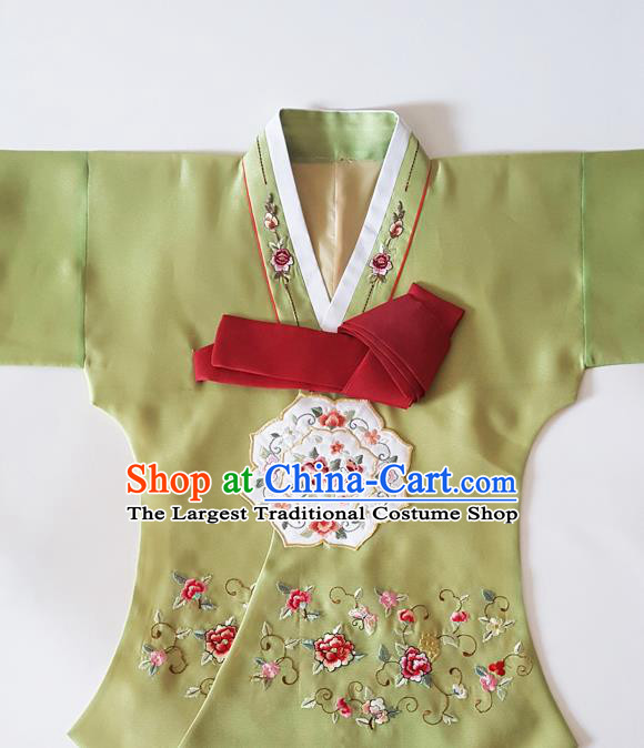 Korean Traditional Hanbok Garment Court Embroidered Olive Green Blouse Asian Korea Fashion Costume for Women