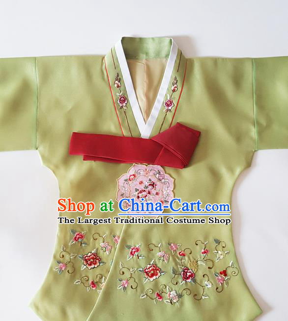 Korean Traditional Hanbok Court Garment Embroidered Peony Olive Green Blouse Asian Korea Fashion Costume for Women