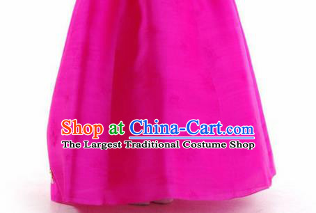 Korean Traditional Bride Mother Hanbok Garment Navy Blouse and Rosy Dress Asian Korea Fashion Costume for Women