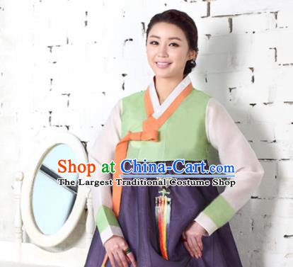 Korean Traditional Bride Mother Hanbok Light Green Blouse and Purple Dress Garment Asian Korea Fashion Costume for Women