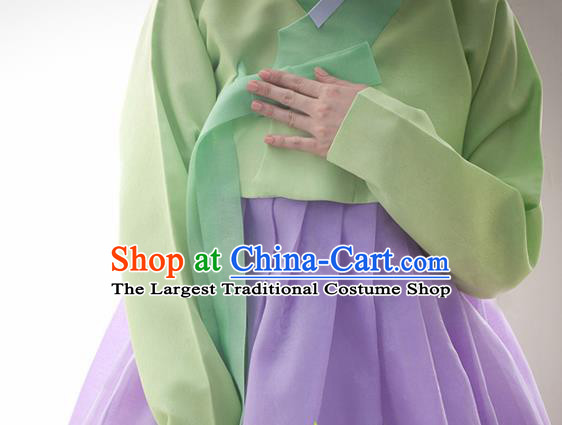 Korean Traditional Bride Hanbok Garment Green Blouse and Lilac Dress Asian Korea Fashion Costume for Women