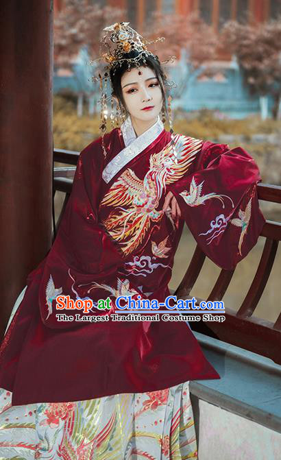 Chinese Traditional Ming Dynasty Princess Wedding Red Coat and White Skirt Ancient Imperial Concubine Embroidered Costumes for Women