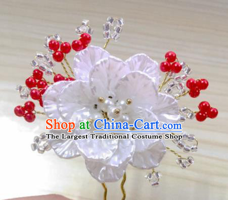 Korean Traditional Wedding Bride Shell Peony Red Beads Hairpins Asian Korea Hanbok Hair Accessories for Women