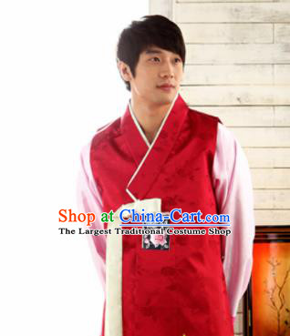 Korean Traditional Wedding Red Vest and Pants Hanbok Asian Korea Bridegroom Fashion Costume for Men