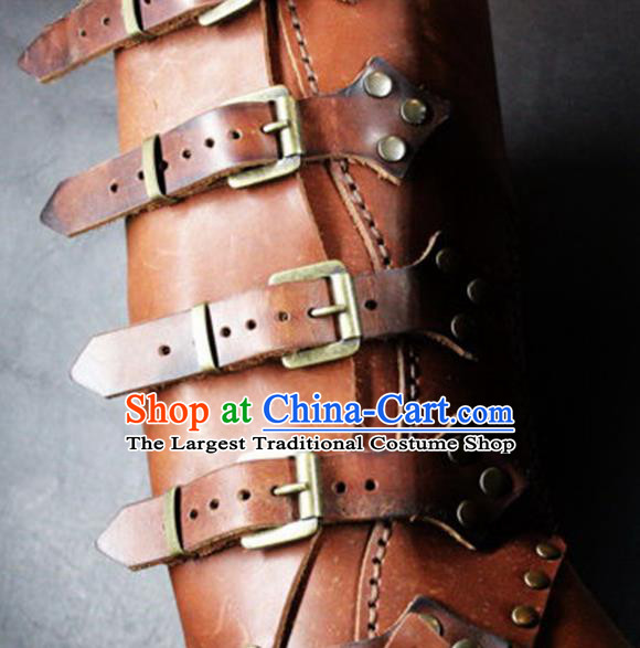 Western Middle Ages Leather Boots European Traditional Knight Shoes for Men