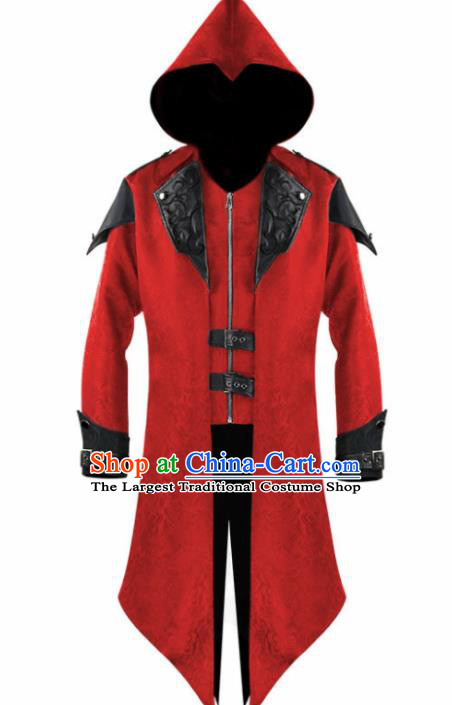 Western Middle Ages Drama Red Dust Coat European Traditional Knight Costume for Men