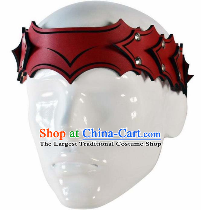 Western Middle Ages Hunter Red Leather Hair Clasp European Traditional Knight Headwear for Men