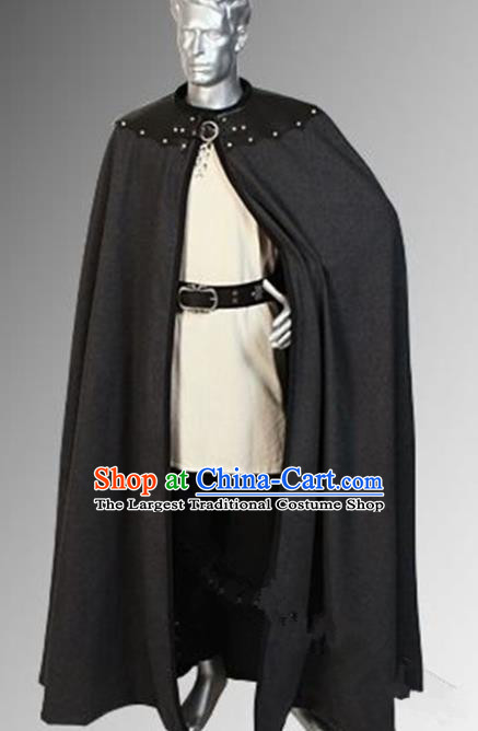 Western Middle Ages Drama General Black Cloak European Traditional Knight Costume for Men