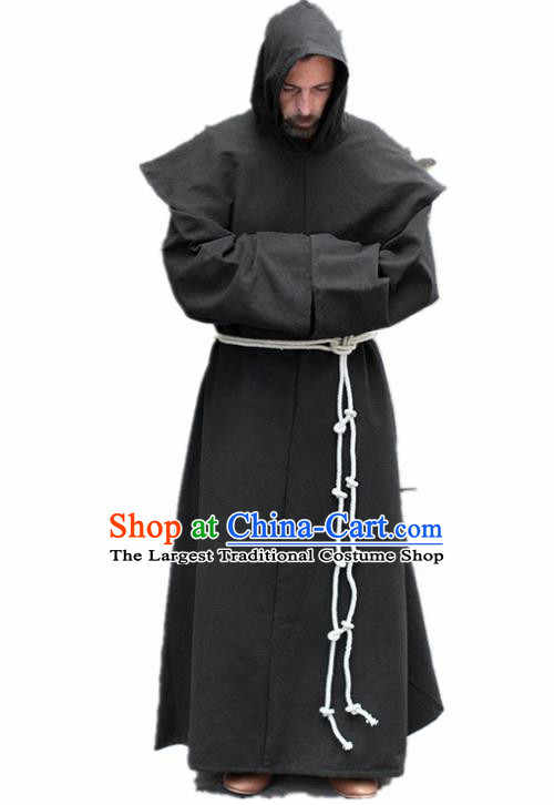 Western Halloween Middle Ages Drama Missionary Black Robe European Traditional Churchman Costume for Men