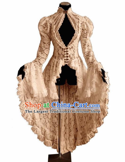 Western Halloween Middle Ages Drama Champagne Lace Dress European Traditional Court Costume for Women