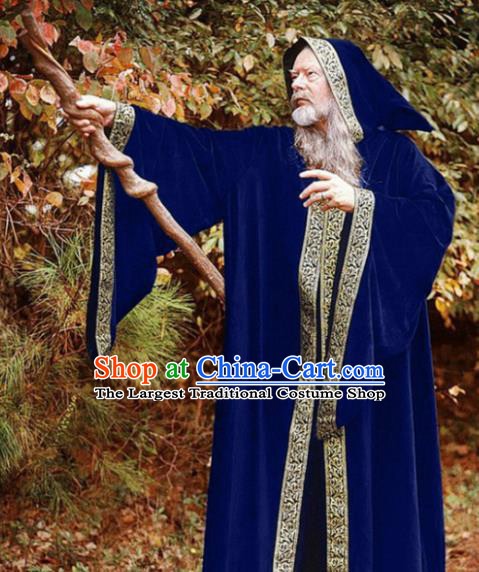 Western Halloween Middle Ages Cosplay Wizard Blue Coat European Traditional Witcher Costume for Men
