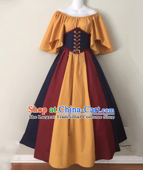 Western Halloween Cosplay Yellow Dress European Traditional Middle Ages Court Costume for Women
