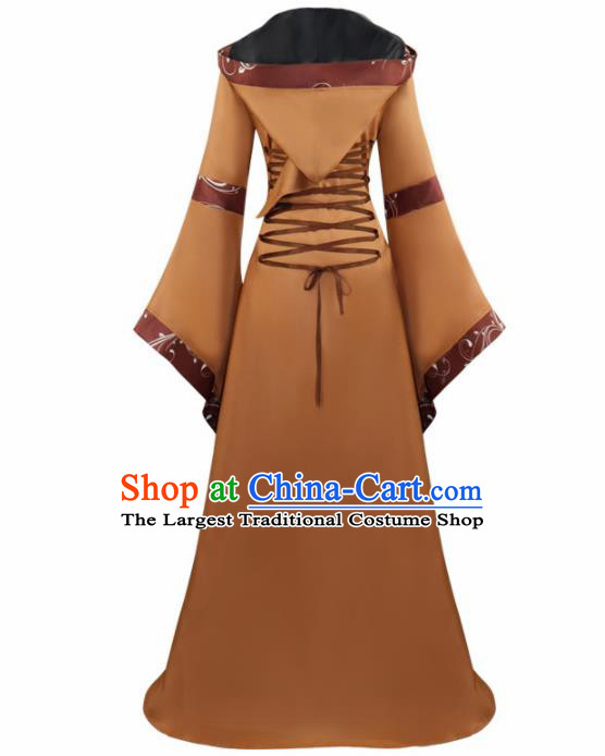 Western Halloween Cosplay Princess Khaki Dress European Traditional Middle Ages Court Costume for Women