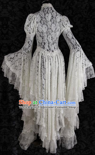 Western Halloween Cosplay Princess White Lace Dress European Traditional Middle Ages Court Costume for Women