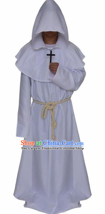 Western Halloween Middle Ages Cosplay Churchman White Robe European Traditional Missionary Costume for Men