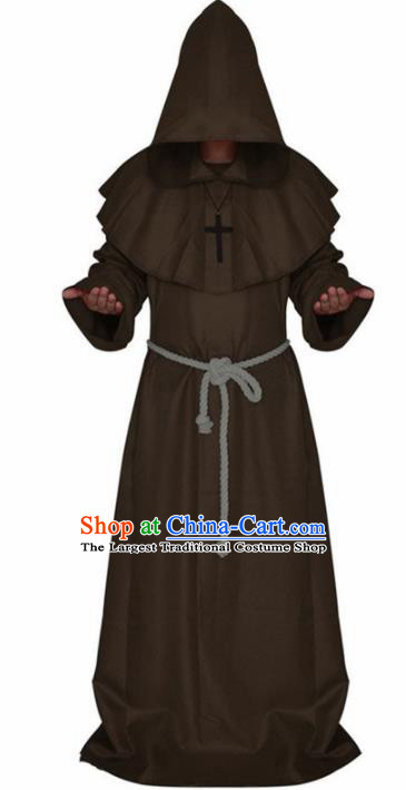 Western Halloween Middle Ages Cosplay Churchman Brown Robe European Traditional Missionary Costume for Men