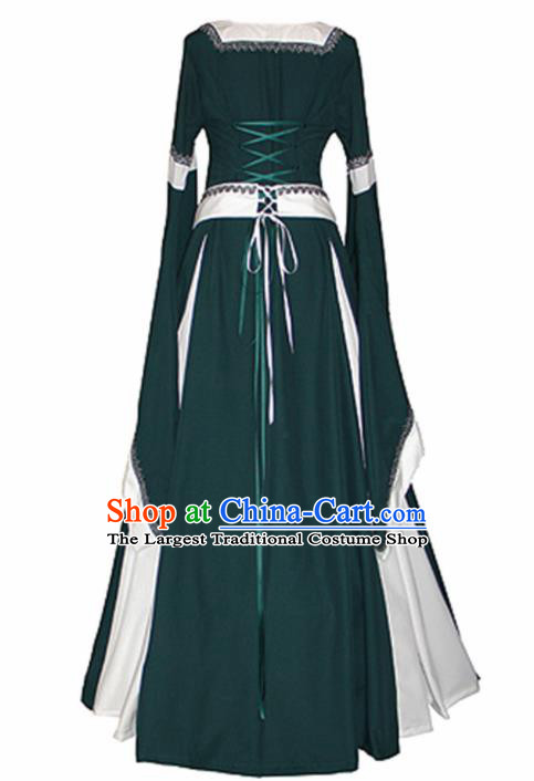 Western Halloween Renaissance Cosplay Queen Green Dress European Traditional Middle Ages Court Costume for Women