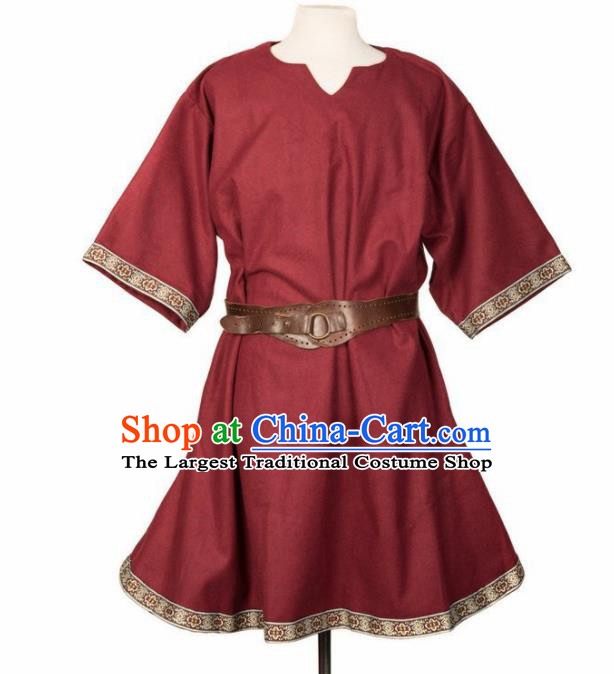 Western Middle Ages Drama Red Shirt European Traditional Knight Costume for Men