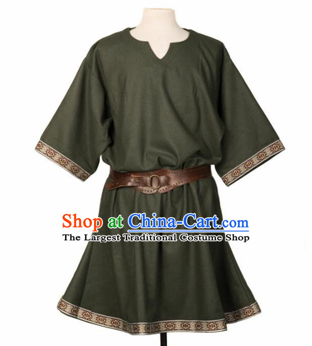Western Middle Ages Drama Green Shirt European Traditional Knight Costume for Men