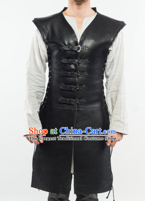 Western Middle Ages Drama Black Leather Vest European Traditional Knight Costume for Men