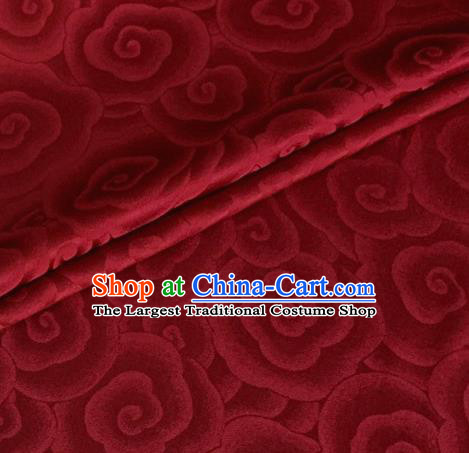 Asian Chinese Classical Clouds Pattern Design Wine Red Brocade Jacquard Fabric Traditional Cheongsam Silk Material