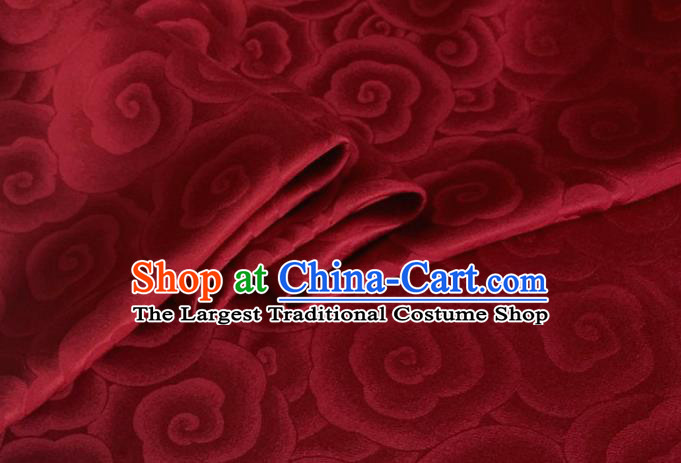 Asian Chinese Classical Clouds Pattern Design Wine Red Brocade Jacquard Fabric Traditional Cheongsam Silk Material