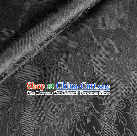 Asian Chinese Classical Peony Butterfly Pattern Design Black Brocade Jacquard Fabric Traditional Cheongsam Silk Material