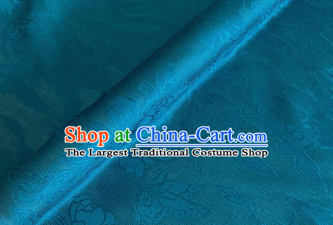 Asian Chinese Classical Peony Butterfly Pattern Design Peacock Blue Brocade Jacquard Fabric Traditional Cheongsam Silk Material
