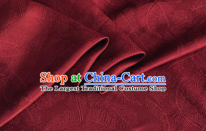 Asian Chinese Classical Feather Pattern Design Wine Red Brocade Jacquard Fabric Traditional Cheongsam Silk Material